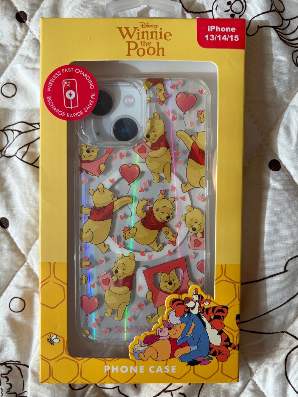 Winnie the Pooh Clear iPhone 13/14/15 Case with Hearts
